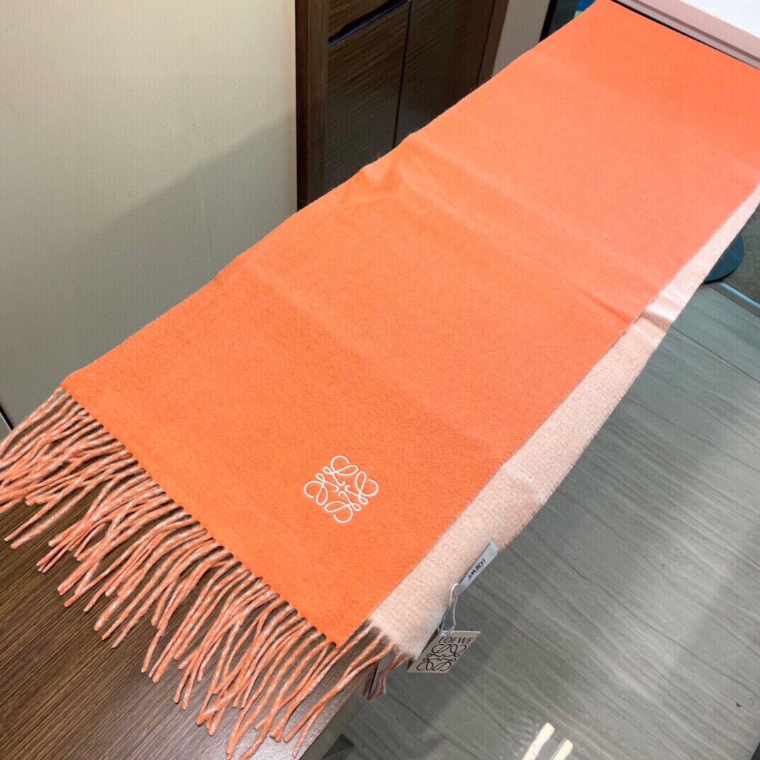 LOEWE SCARF 180 CM IN CARROT ORANGE AND LIGHT PINK WOOL AND CASHMERE 411792