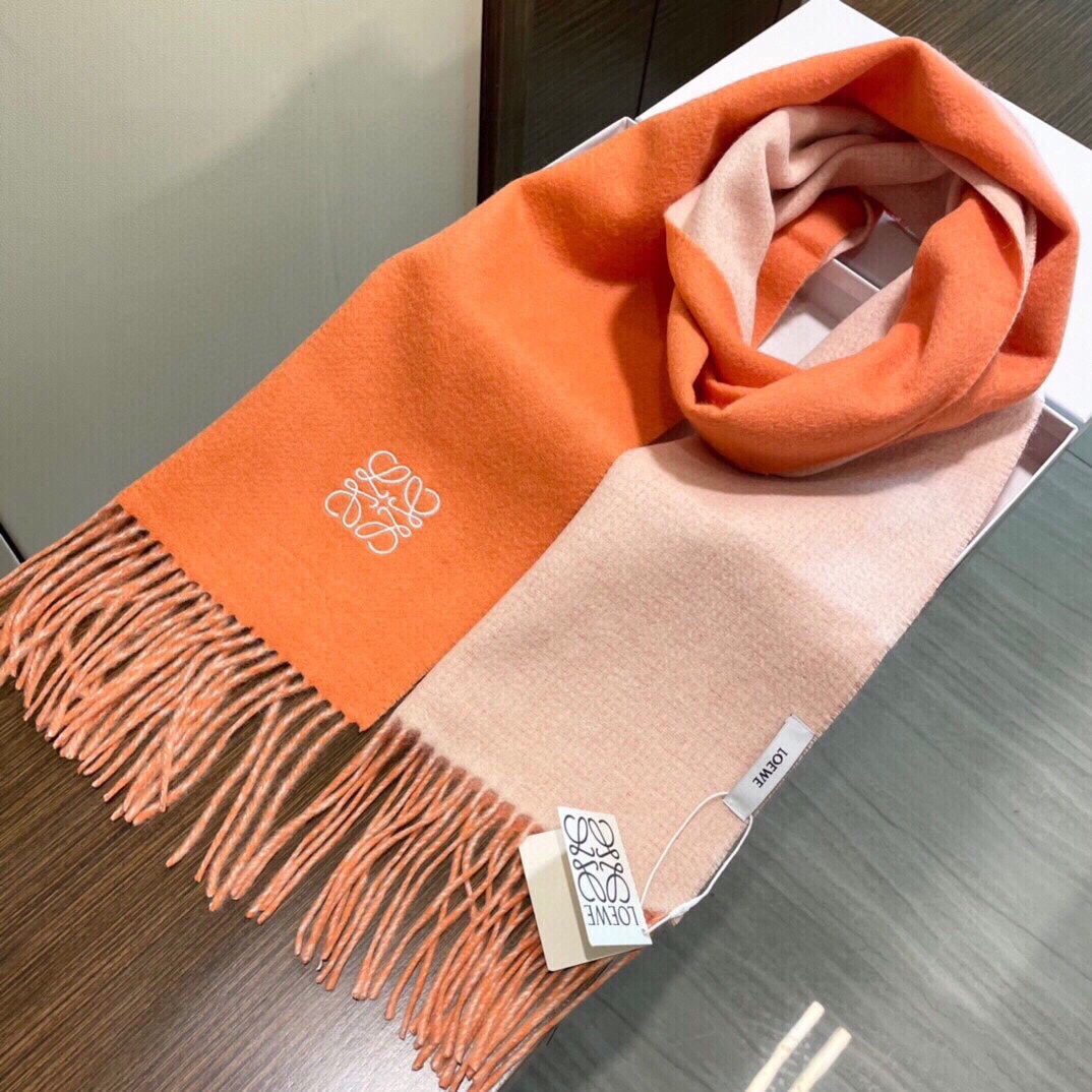 LOEWE SCARF 180 CM IN CARROT ORANGE AND LIGHT PINK WOOL AND CASHMERE 411792