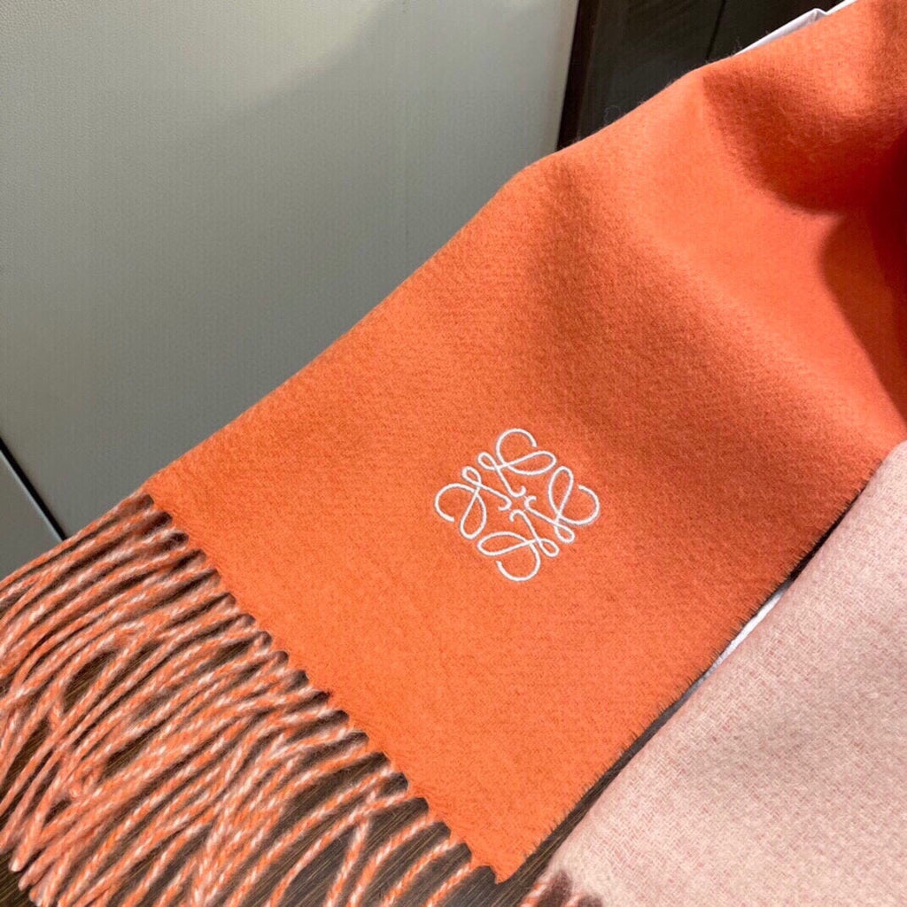 LOEWE SCARF 180 CM IN CARROT ORANGE AND LIGHT PINK WOOL AND CASHMERE 411792