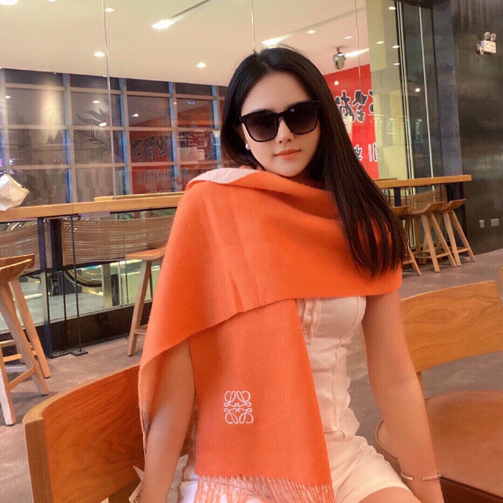 LOEWE SCARF 180 CM IN CARROT ORANGE AND LIGHT PINK WOOL AND CASHMERE 411792