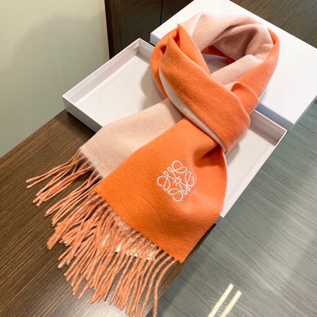 LOEWE SCARF 180 CM IN CARROT ORANGE AND LIGHT PINK WOOL AND CASHMERE 411792