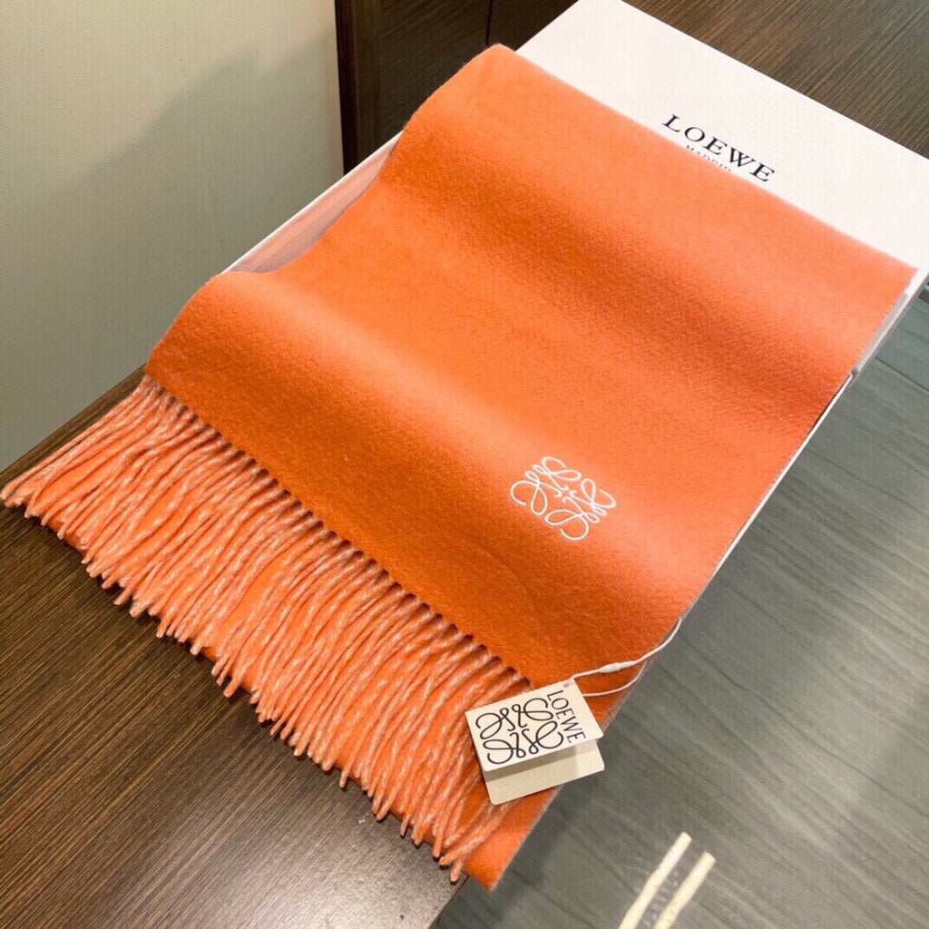 LOEWE SCARF 180 CM IN CARROT ORANGE AND LIGHT PINK WOOL AND CASHMERE 411792
