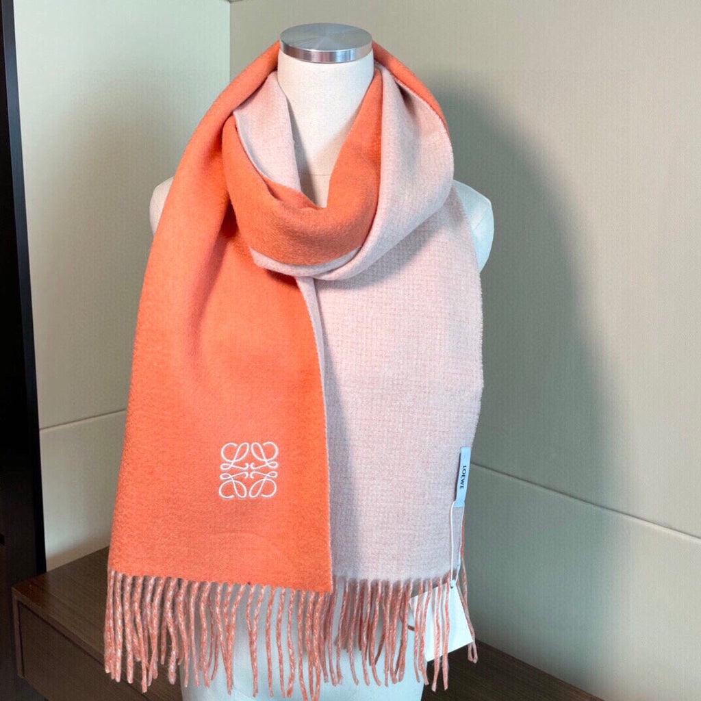 LOEWE SCARF 180 CM IN CARROT ORANGE AND LIGHT PINK WOOL AND CASHMERE 411792