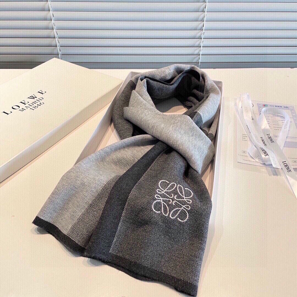 LOEWE SCARF 180 CM IN BLACK MIX GRAY CASHMERE 413838