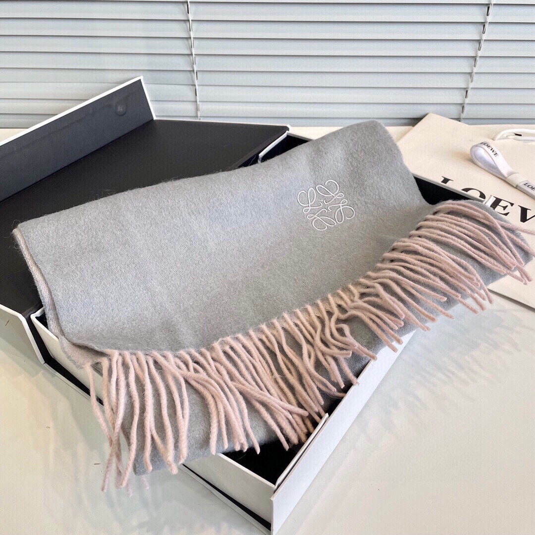 LOEWE SCARF 190 CM IN PALE GRAY LAMBSWOOL 413840