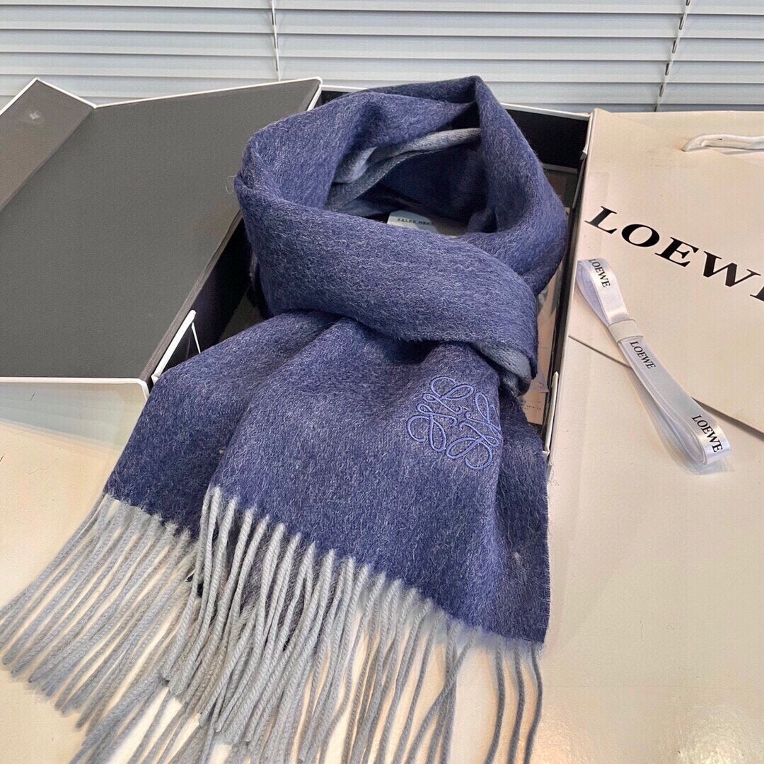 LOEWE SCARF 190 CM IN INDIGO BLUE LAMBSWOOL 413841