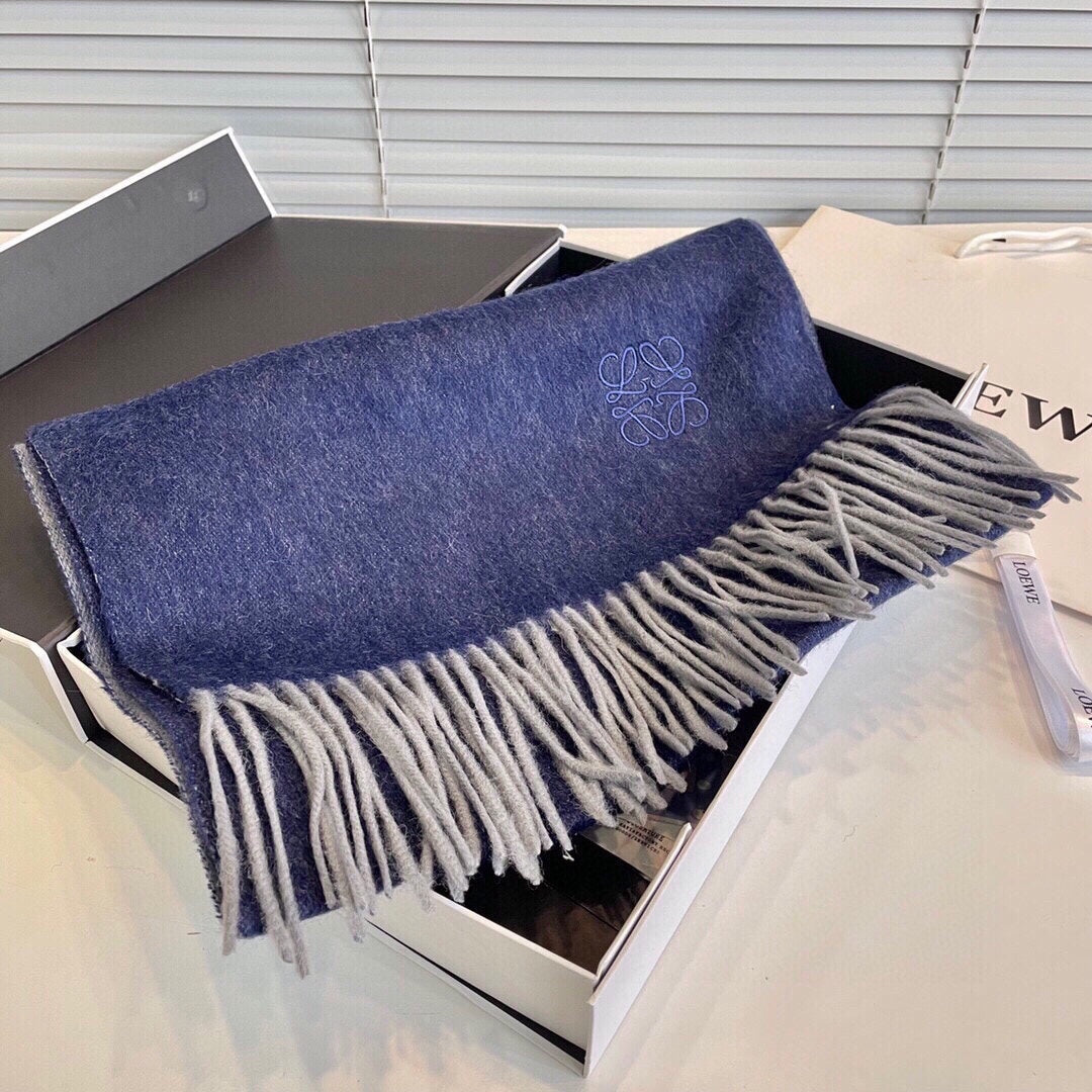 LOEWE SCARF 190 CM IN INDIGO BLUE LAMBSWOOL 413841