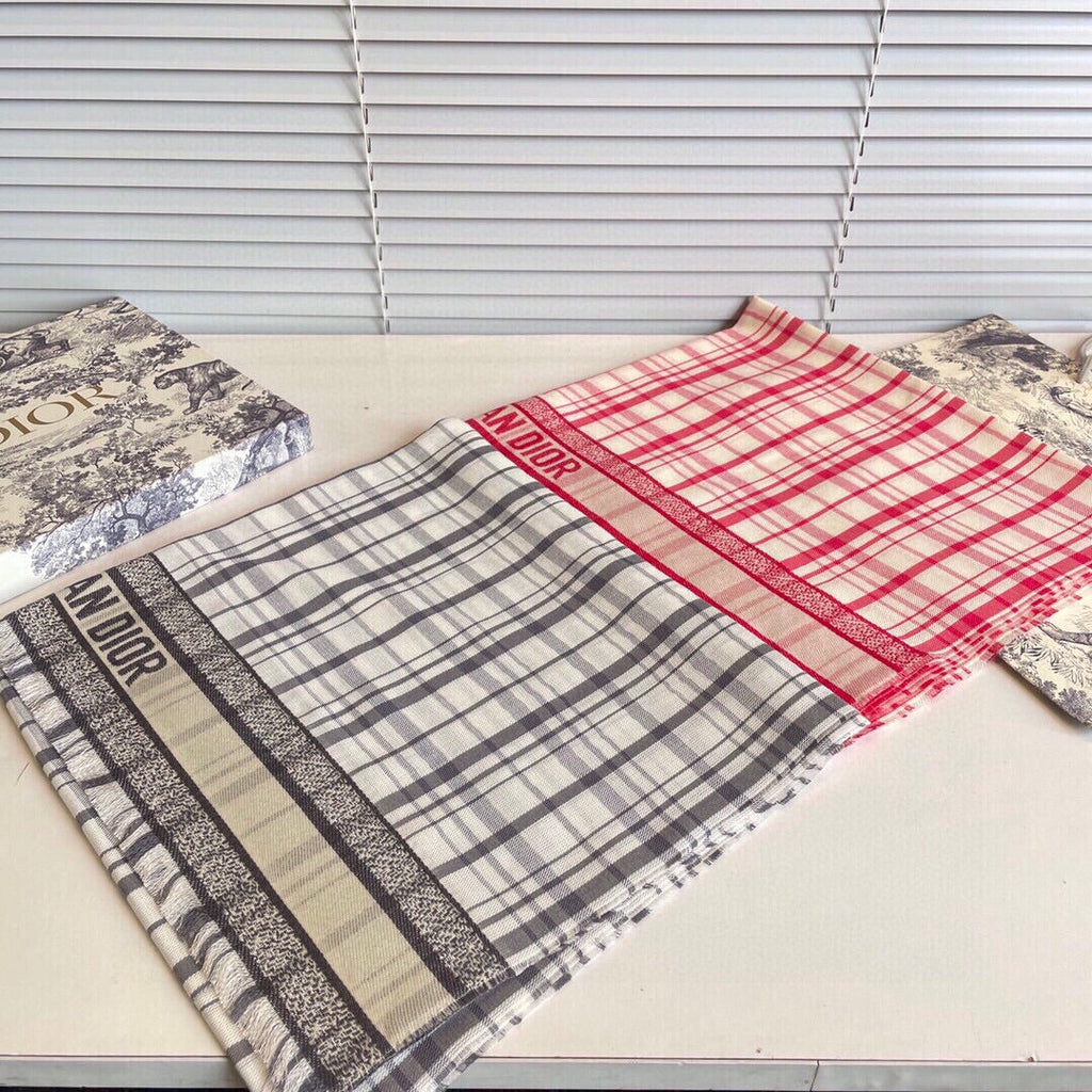 DIOR SCARF 200 CM IN BLACK MIX WHITE CASHMERE AND SILK 418334