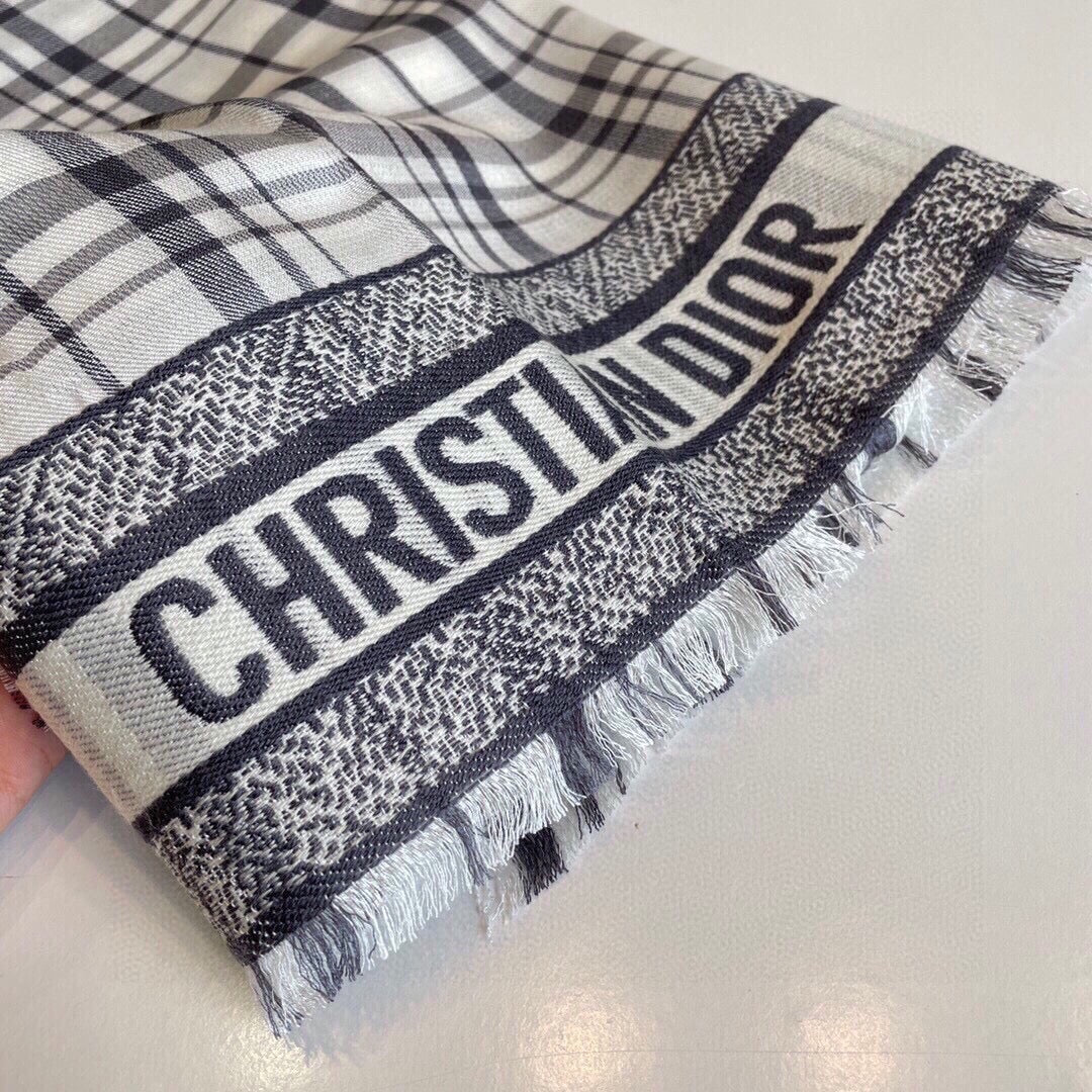 DIOR SCARF 200 CM IN BLACK MIX WHITE CASHMERE AND SILK 418334