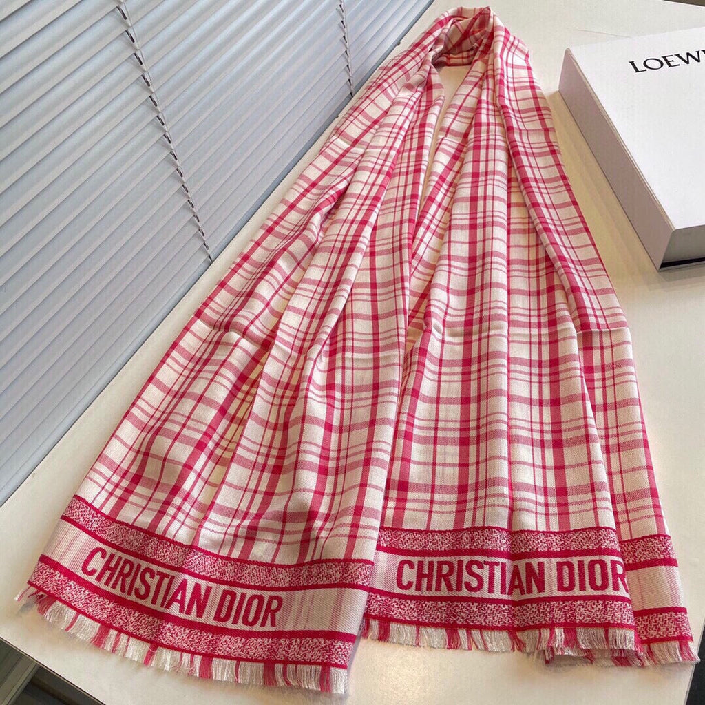 DIOR SCARF 200 CM IN PUNCH PINK CASHMERE AND SILK 418335