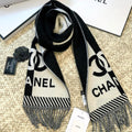 CHANEL SCARF 184 CM IN BLACK MIX WHITE MERINO WOOL 393120