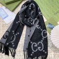 GUCCI SCARF 200 CM IN BLACK MIX LIGHT GRAY CASHMERE 396377