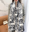 DIOR SCARF 220 CM IN BLACK MIX WHITE MONOGRAM CASHMERE AND WOOL 413658