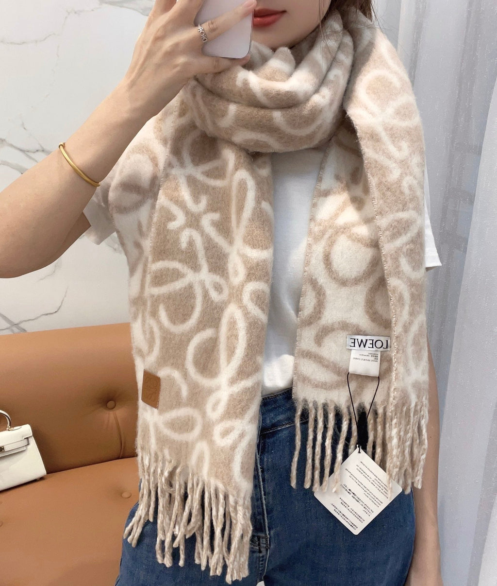 LOEWE SCARF 186 CM IN CAMEL BEIGE MIX WHITE ALPACA AND WOOL 403822