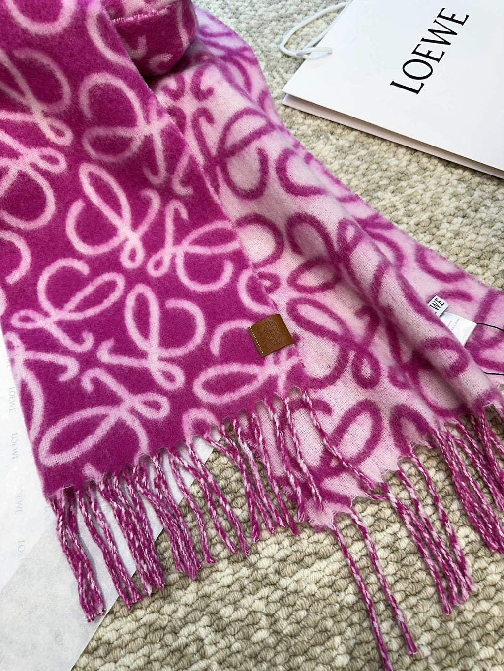 LOEWE SCARF 186 CM IN ORCHID PURPLE MIX BEIGE ALPACA AND WOOL 403821