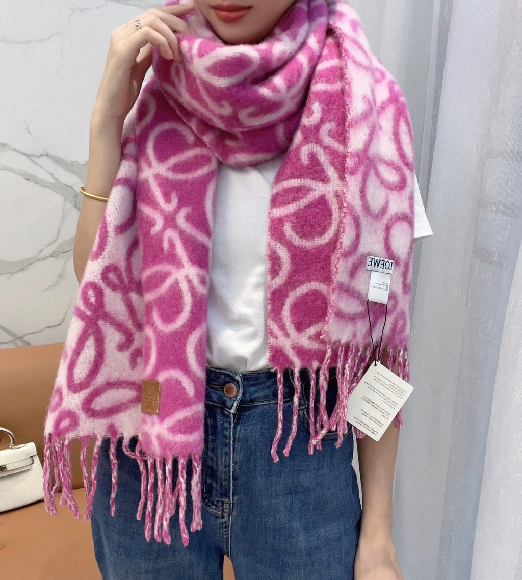 LOEWE SCARF 186 CM IN ORCHID PURPLE MIX BEIGE ALPACA AND WOOL 403821