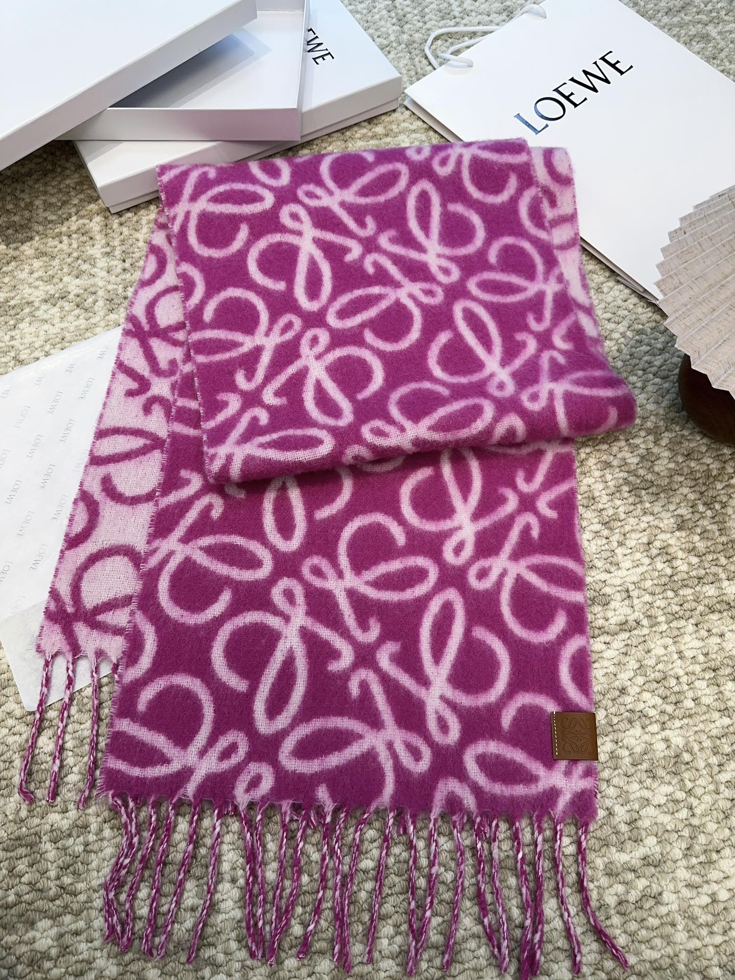 LOEWE SCARF 186 CM IN ORCHID PURPLE MIX BEIGE ALPACA AND WOOL 403821