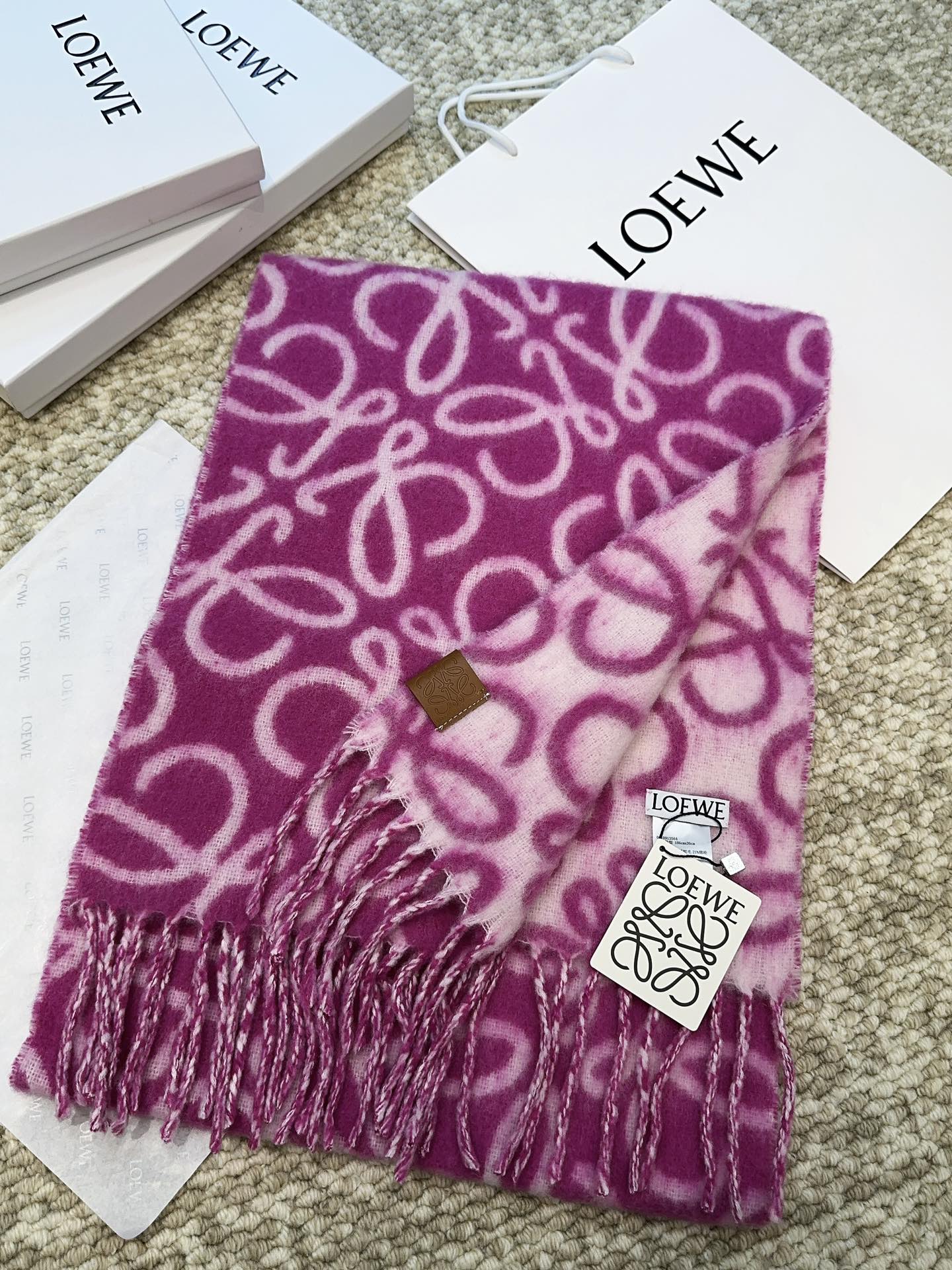 LOEWE SCARF 186 CM IN ORCHID PURPLE MIX BEIGE ALPACA AND WOOL 403821