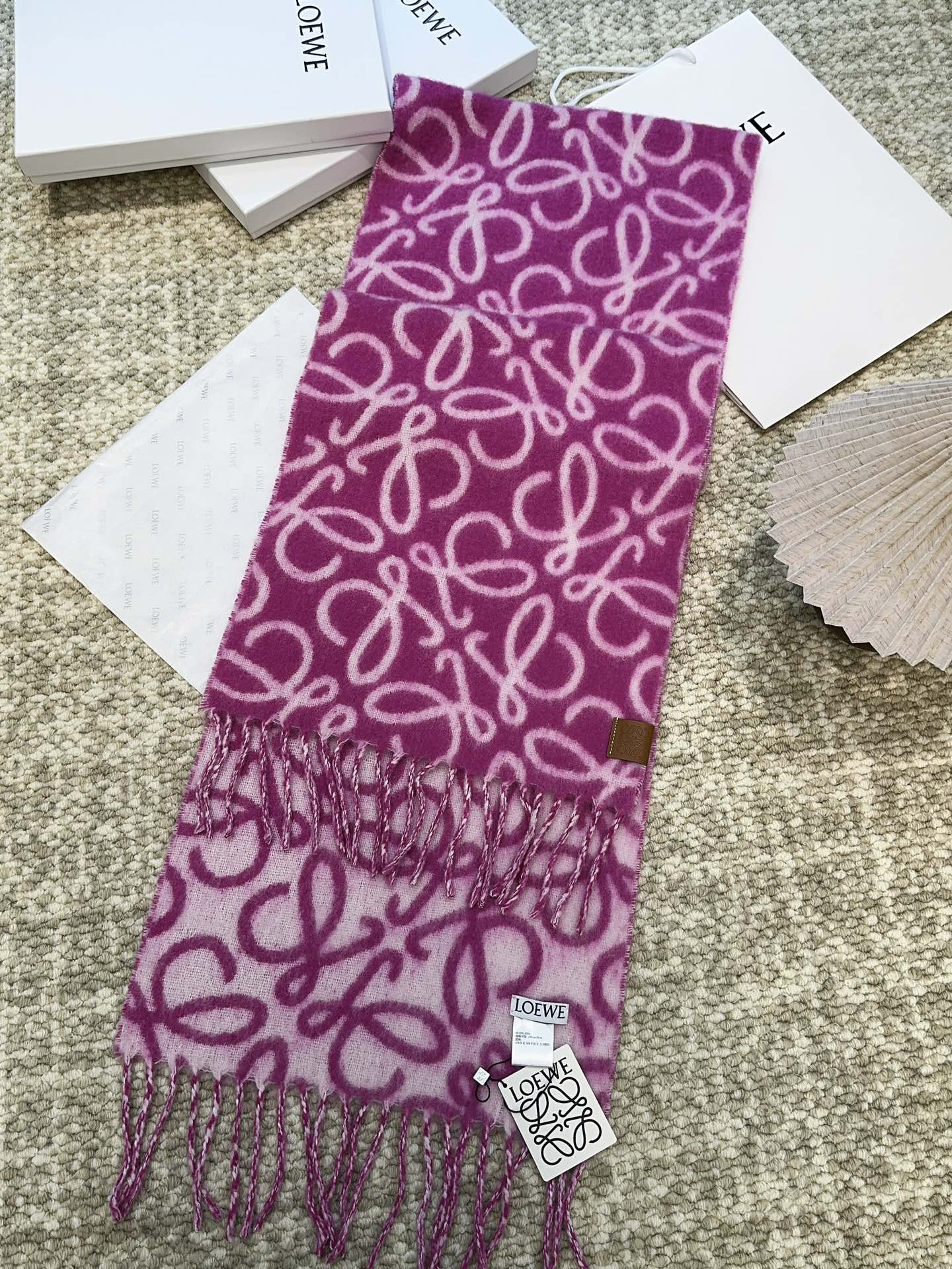 LOEWE SCARF 186 CM IN ORCHID PURPLE MIX BEIGE ALPACA AND WOOL 403821