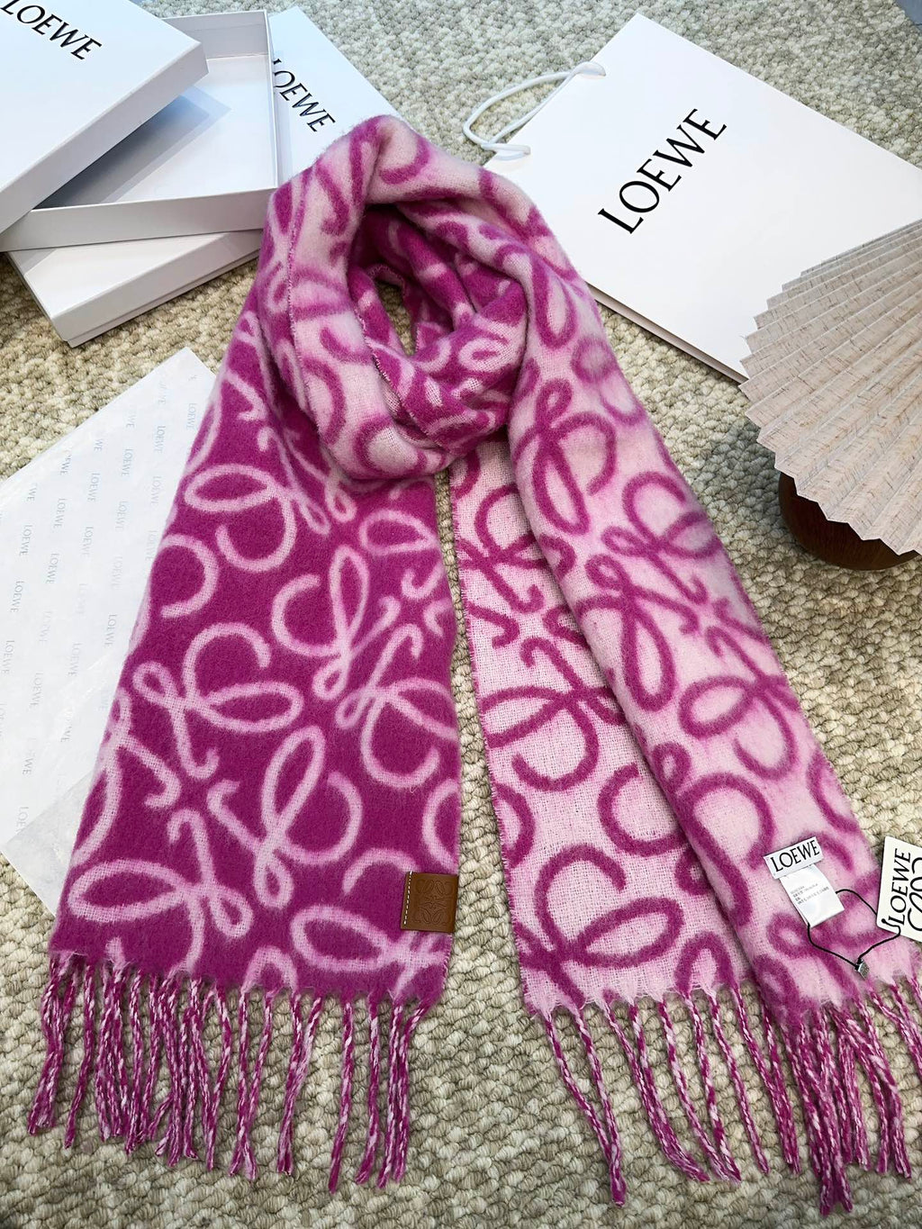 LOEWE SCARF 186 CM IN ORCHID PURPLE MIX BEIGE ALPACA AND WOOL 403821