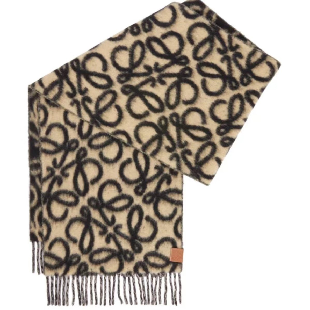 LOEWE SCARF 186 CM IN BLACK MIX CAMEL BEIGE ALPACA AND WOOL 403823