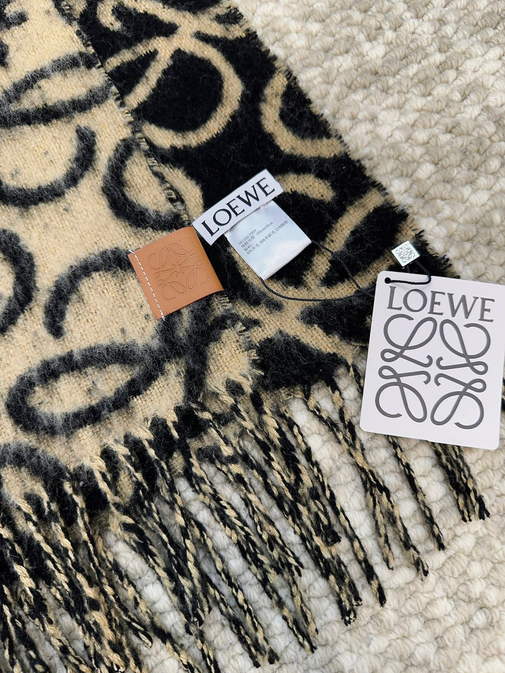 LOEWE SCARF 186 CM IN BLACK MIX CAMEL BEIGE ALPACA AND WOOL 403823