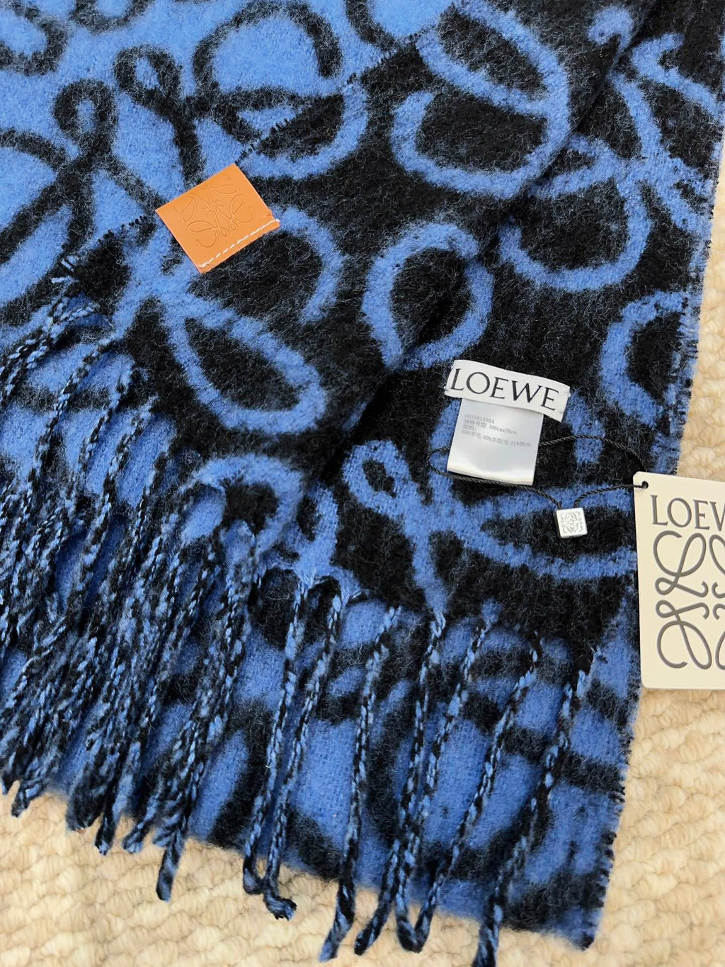 LOEWE SCARF 186 CM IN COBALT BLUE MIX BLACK ALPACA AND WOOL 403824