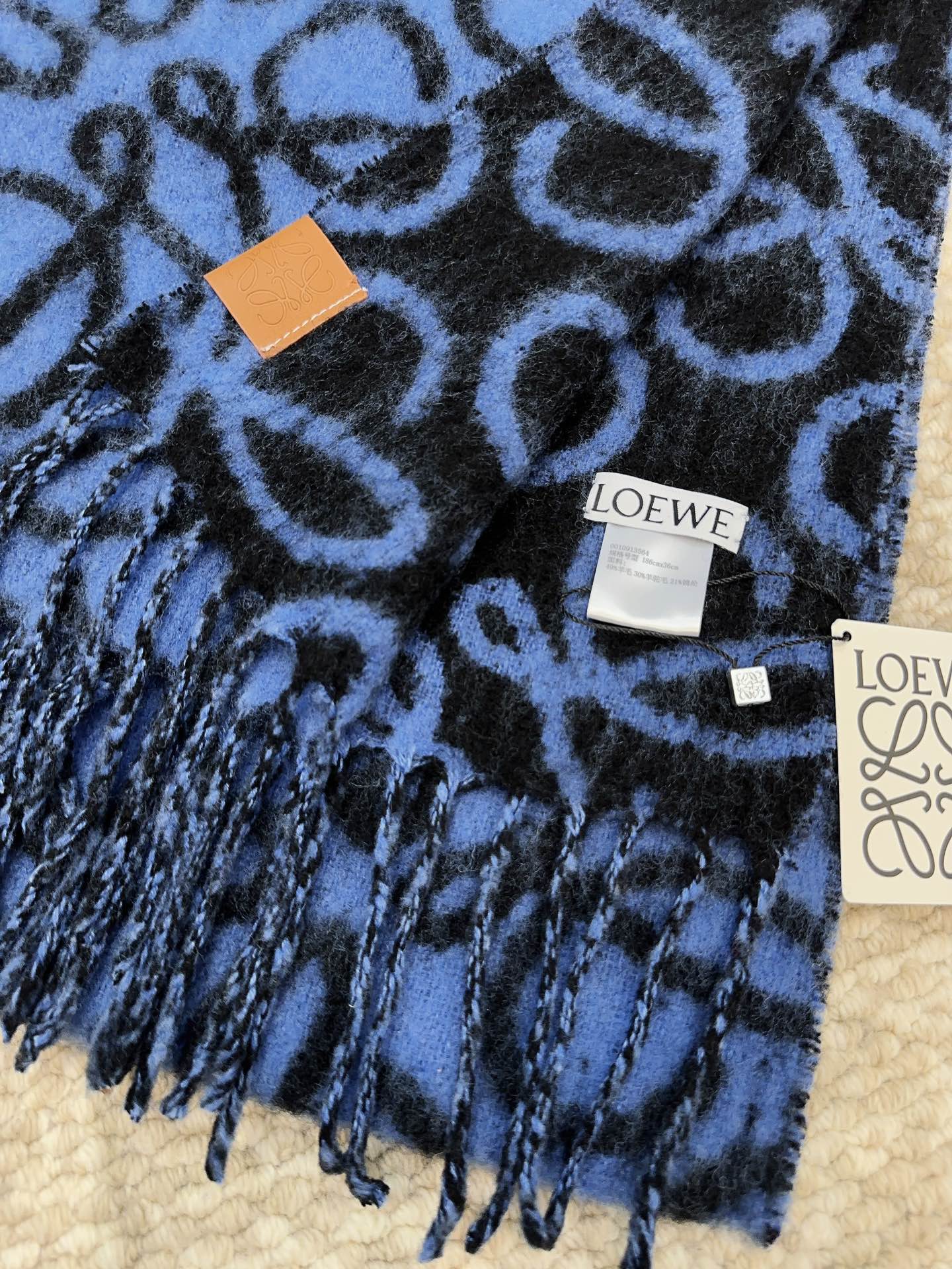 LOEWE SCARF 186 CM IN COBALT BLUE MIX BLACK ALPACA AND WOOL 403824