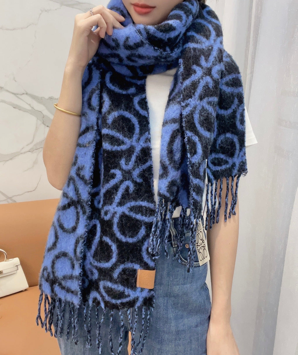 LOEWE SCARF 186 CM IN COBALT BLUE MIX BLACK ALPACA AND WOOL 403824