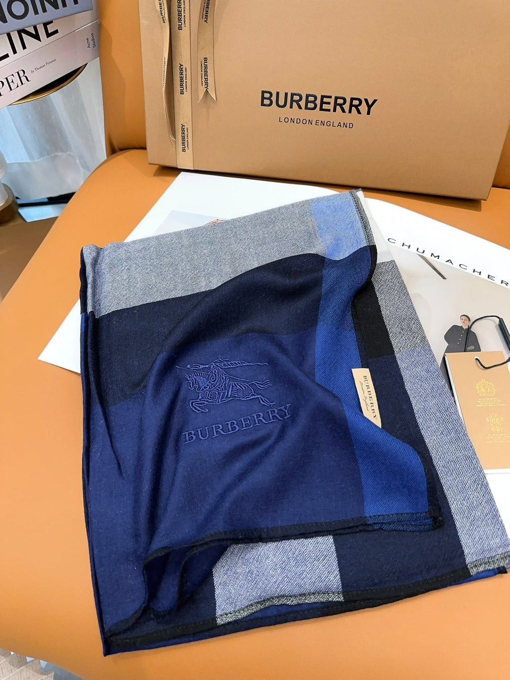 BURBERRY SCARF 200 CM IN NAVY BLUE CASHMERE 402263
