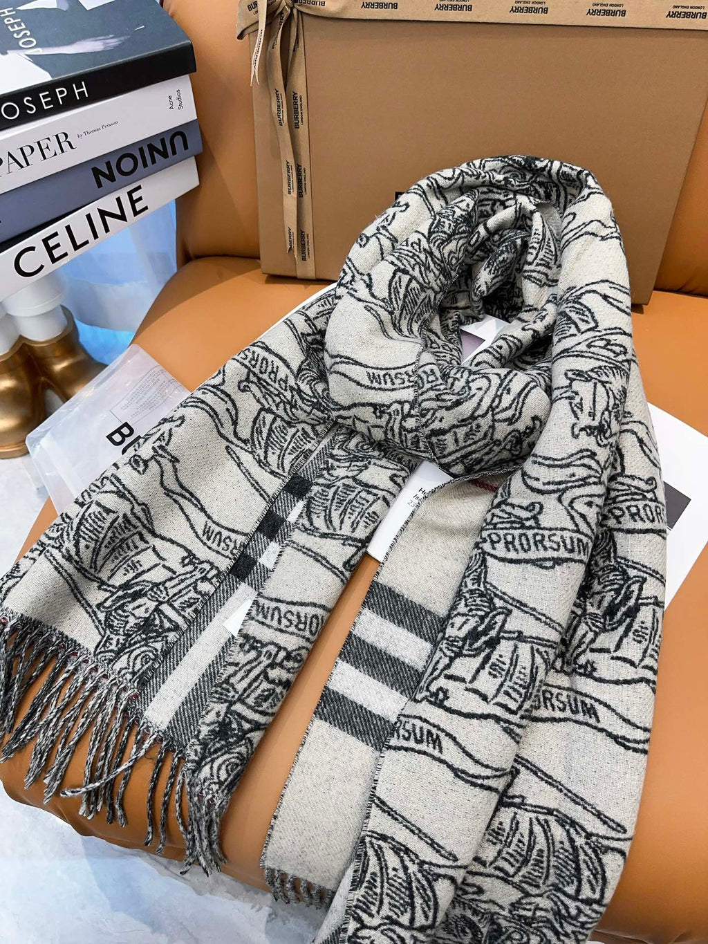 BURBERRY SCARF 210 CM IN WHITE MIX BLACK CASHMERE 408617