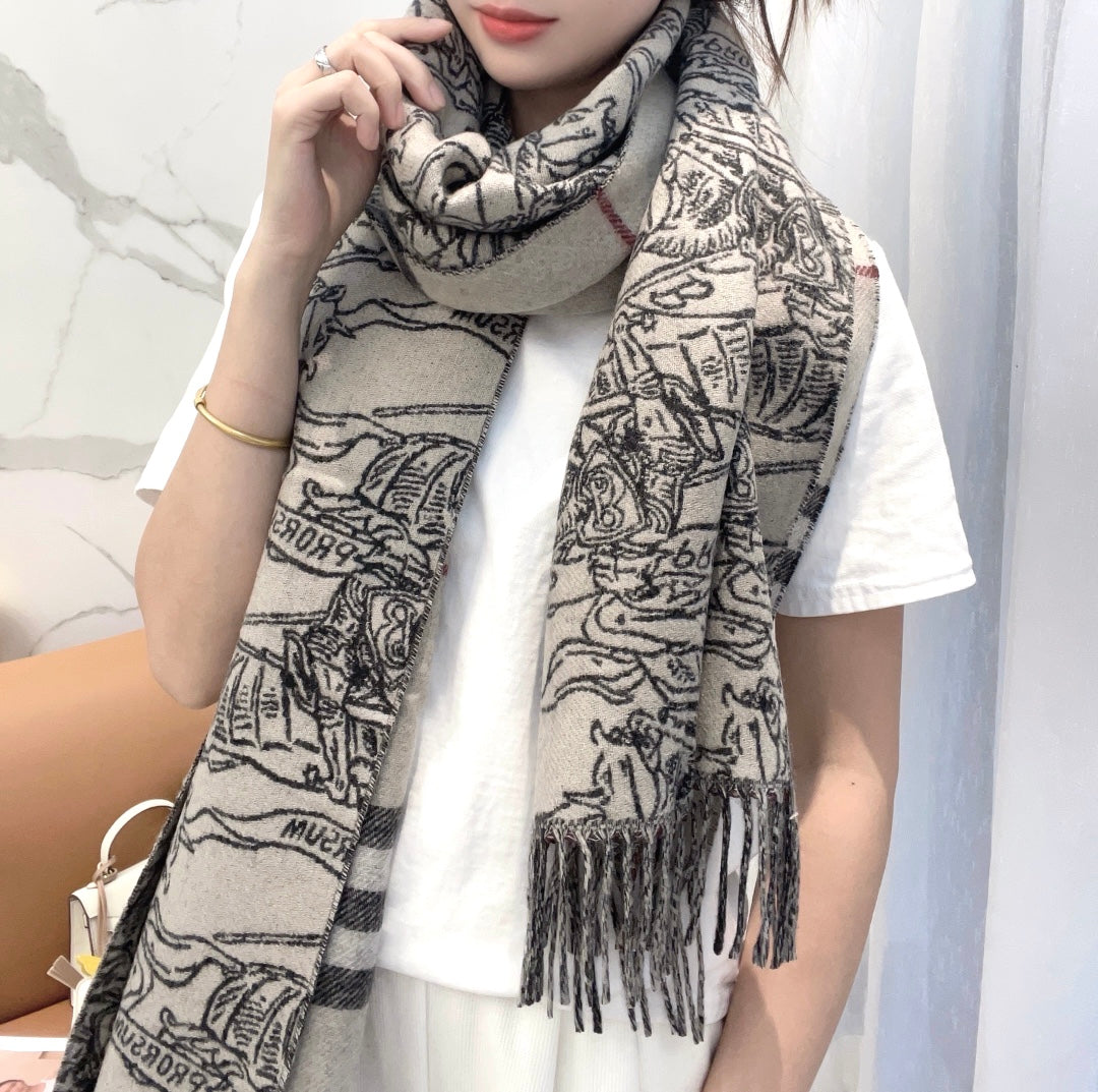 BURBERRY SCARF 210 CM IN WHITE MIX BLACK CASHMERE 408617