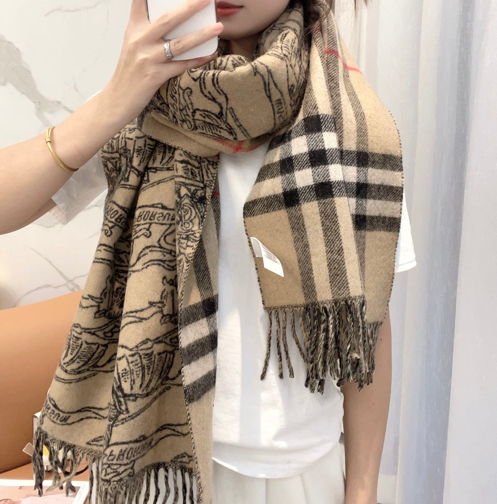 BURBERRY SCARF 210 CM IN CAMEL BEIGE MIX BLACK CASHMERE 408618