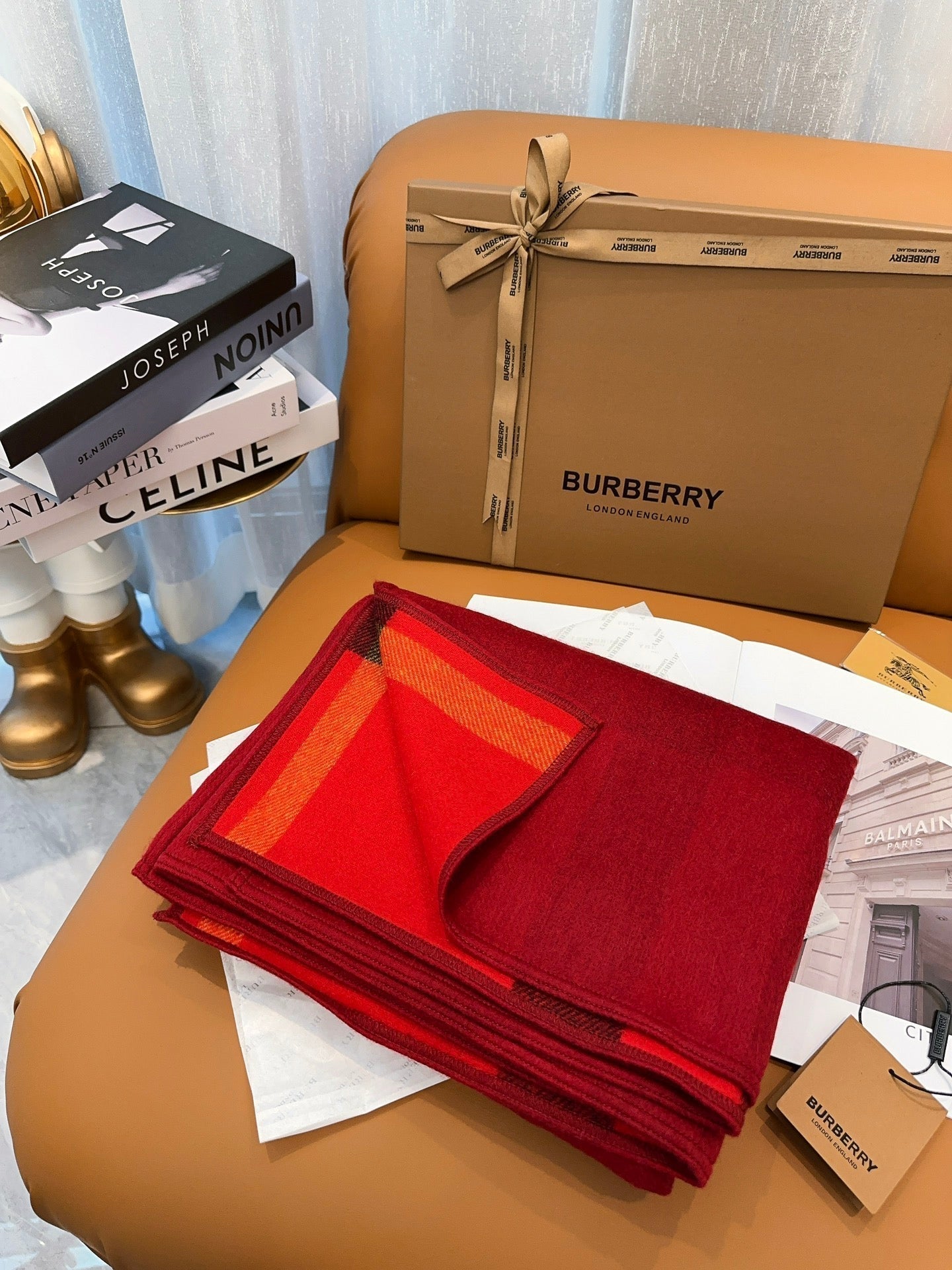 BURBERRY REVERSIBLE CHECK CASHMERE CAPE CHERRY RED AND BLACK 410134