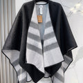 BURBERRY WOOL CAPE 140 CM BLACK AND LIGHT GRAY 394535