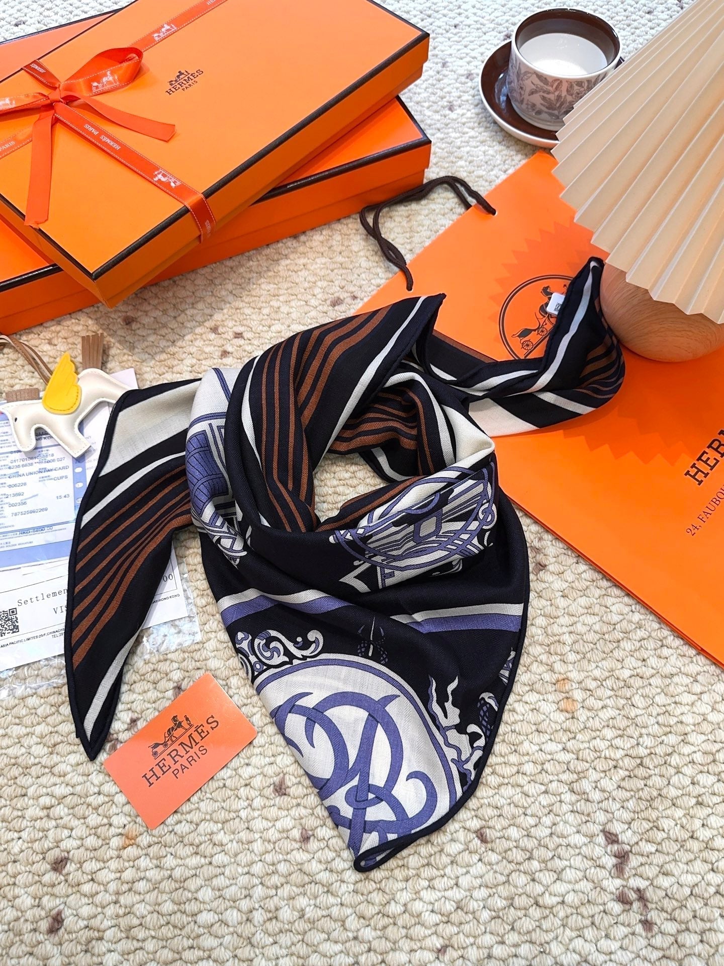 HERMES HERMES 25S SCARF 140 IN CASERE SILK 854528