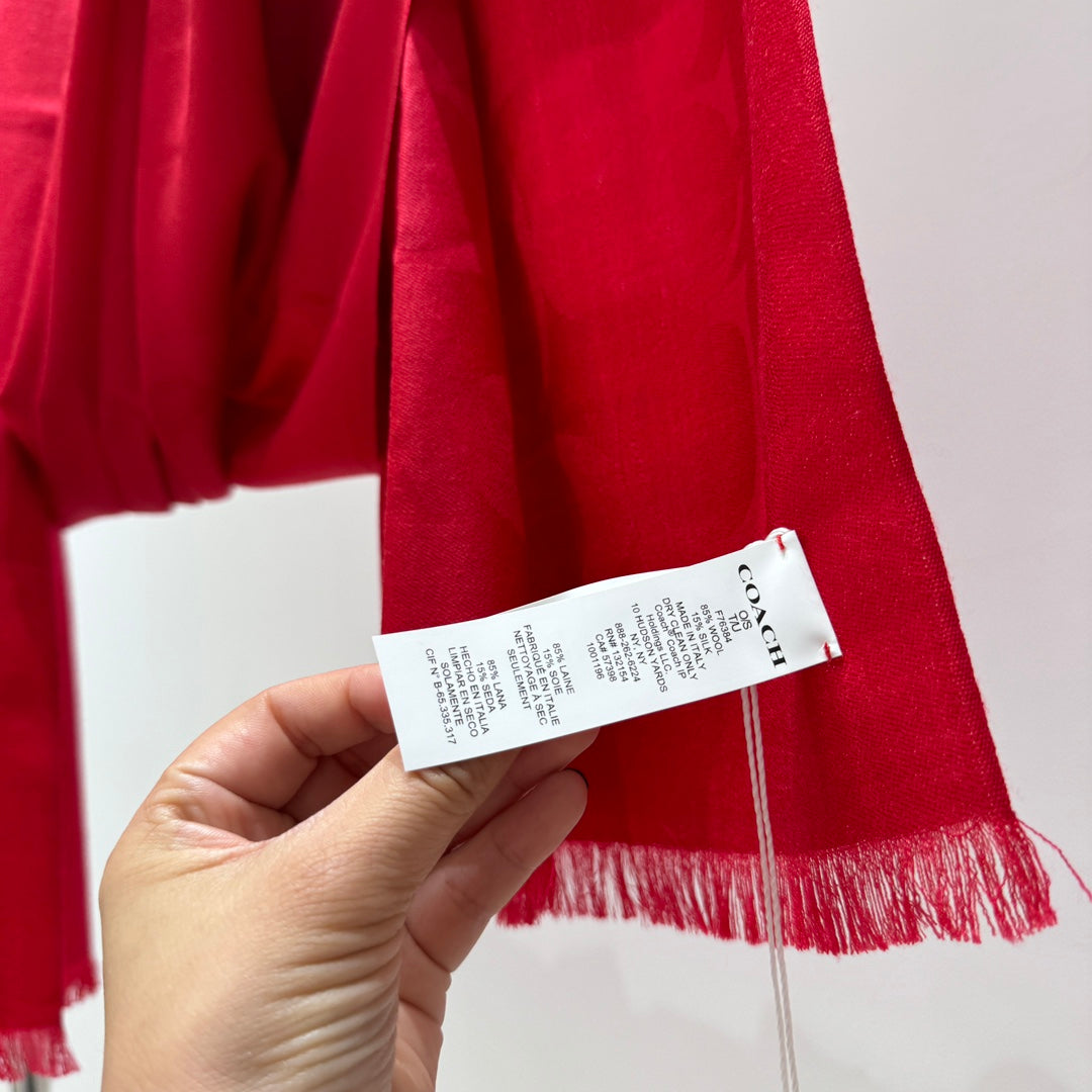 COACH LONG SCARF 195 CM IN CHERRY RED CASHMERE 332745