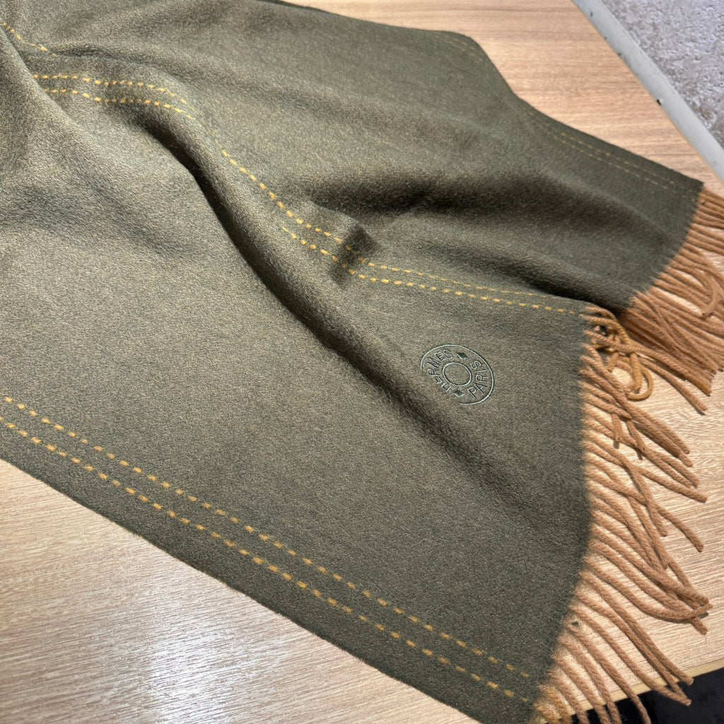 HERMES UNIE BRODEE MUFFLER 200 CM IN SEAWEED GREEN CASERE