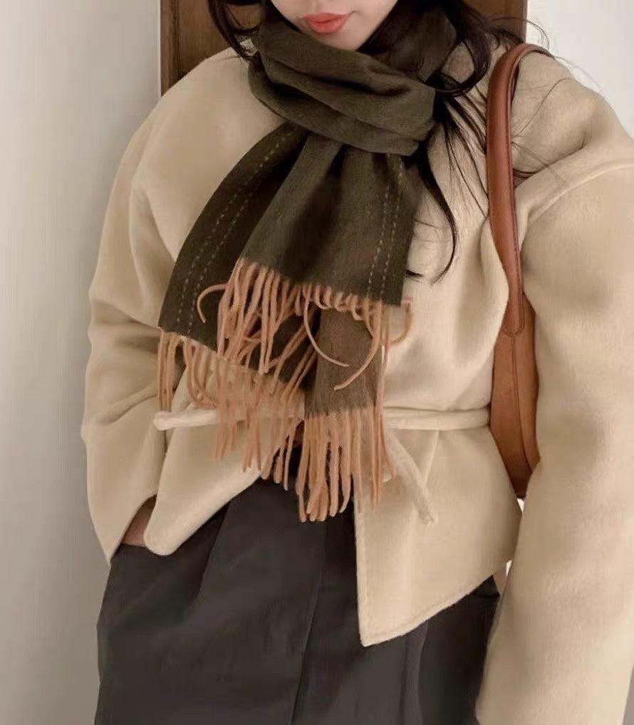 HERMES UNIE BRODEE MUFFLER 200 CM IN SEAWEED GREEN CASERE