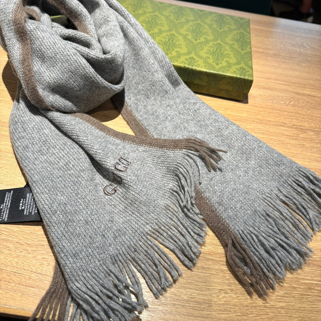 GUCCI SCARF 180 CM IN SMOKE GRAY MIX BROWN WOOL 403966