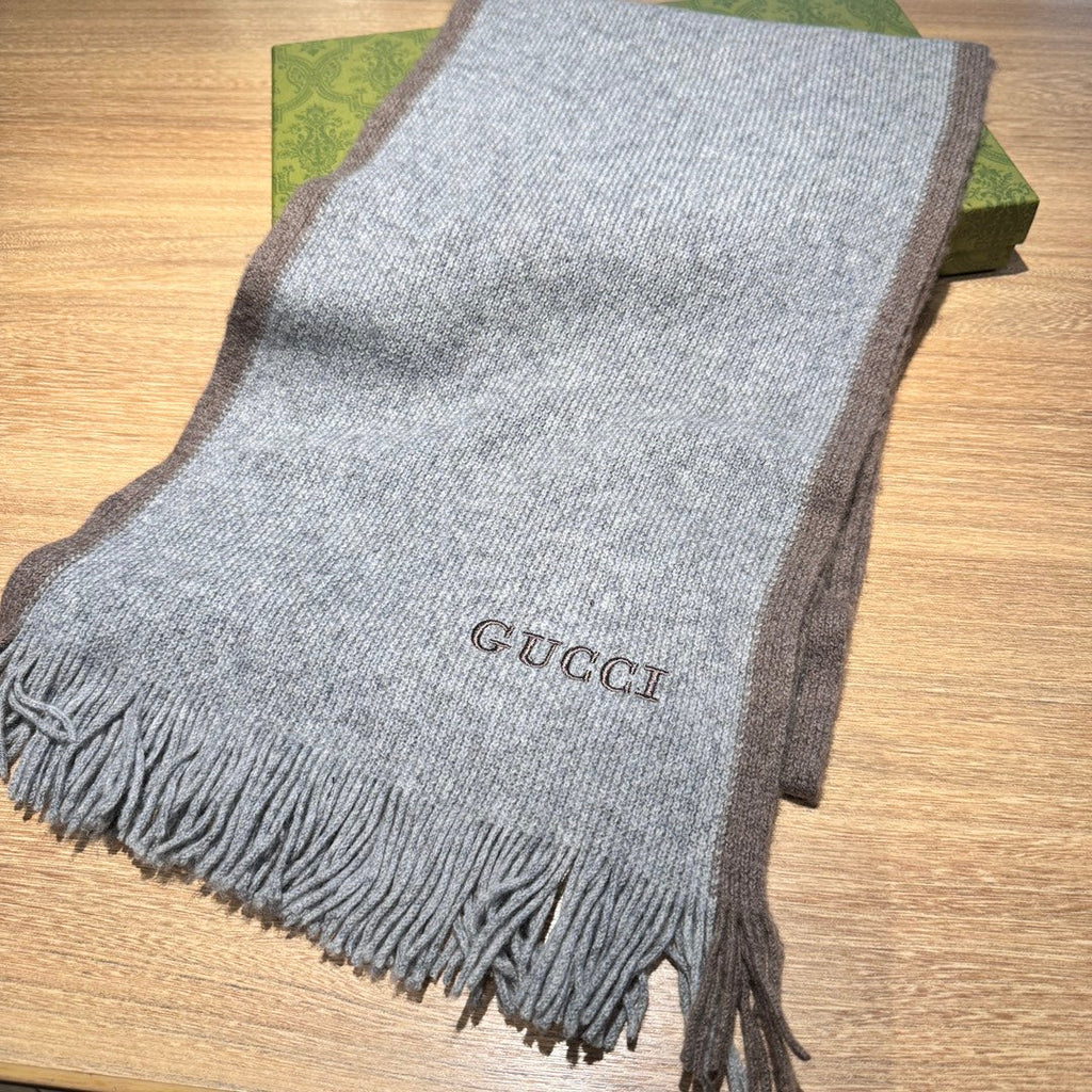 GUCCI SCARF 180 CM IN SMOKE GRAY MIX BROWN WOOL 403966