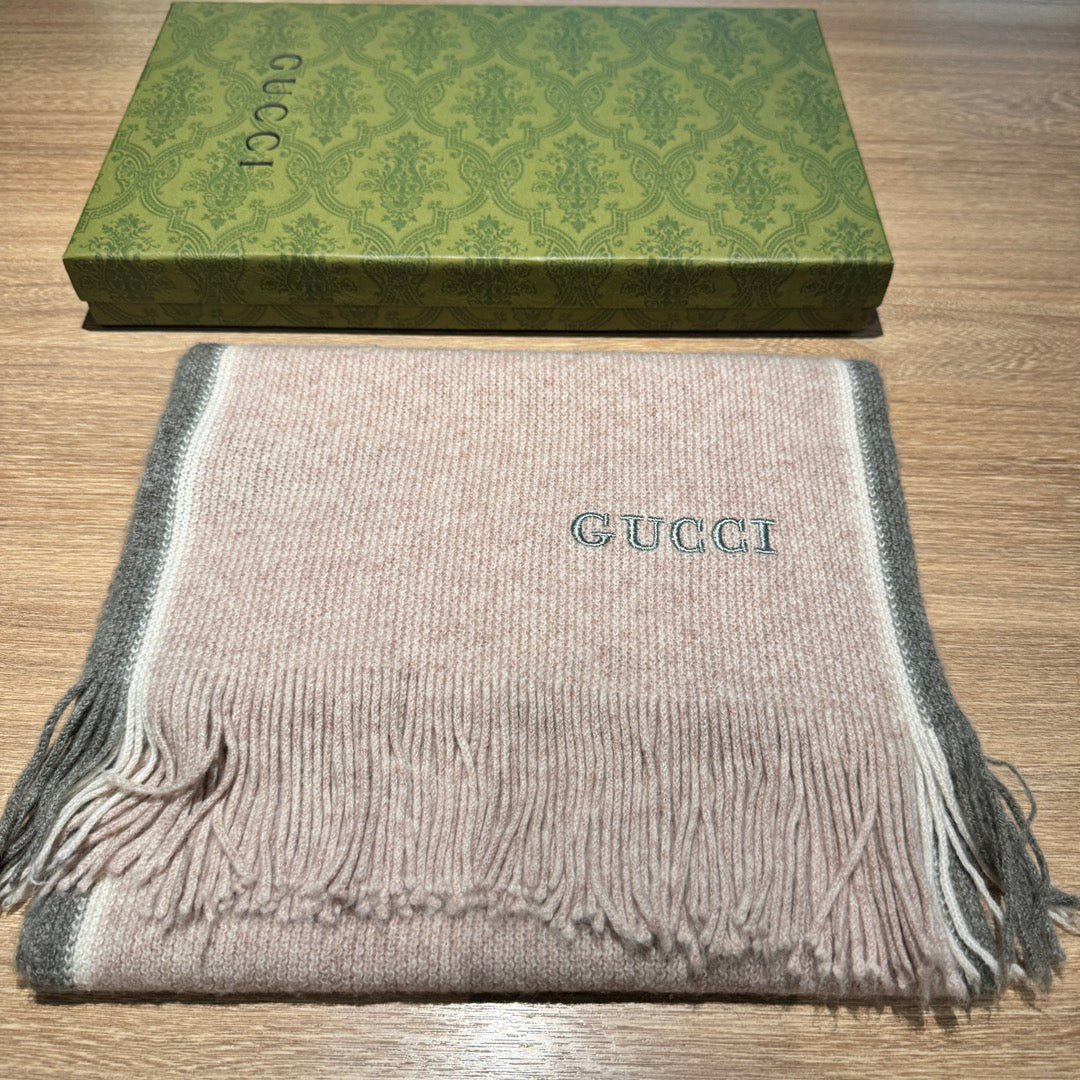 GUCCI SCARF 180 CM IN PALE PINK MIX GRAY WOOL 403967