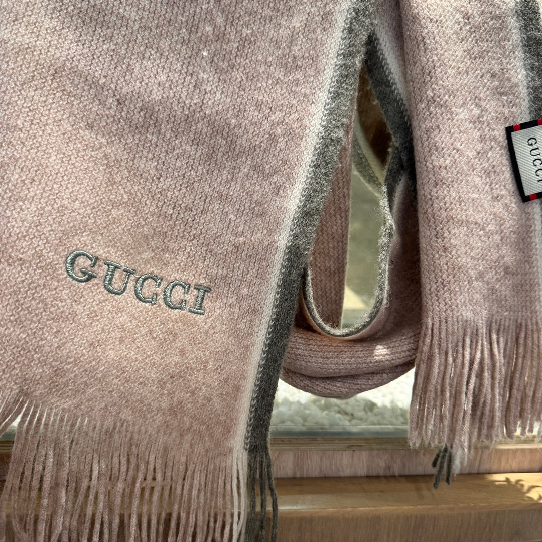 GUCCI SCARF 180 CM IN PALE PINK MIX GRAY WOOL 403967
