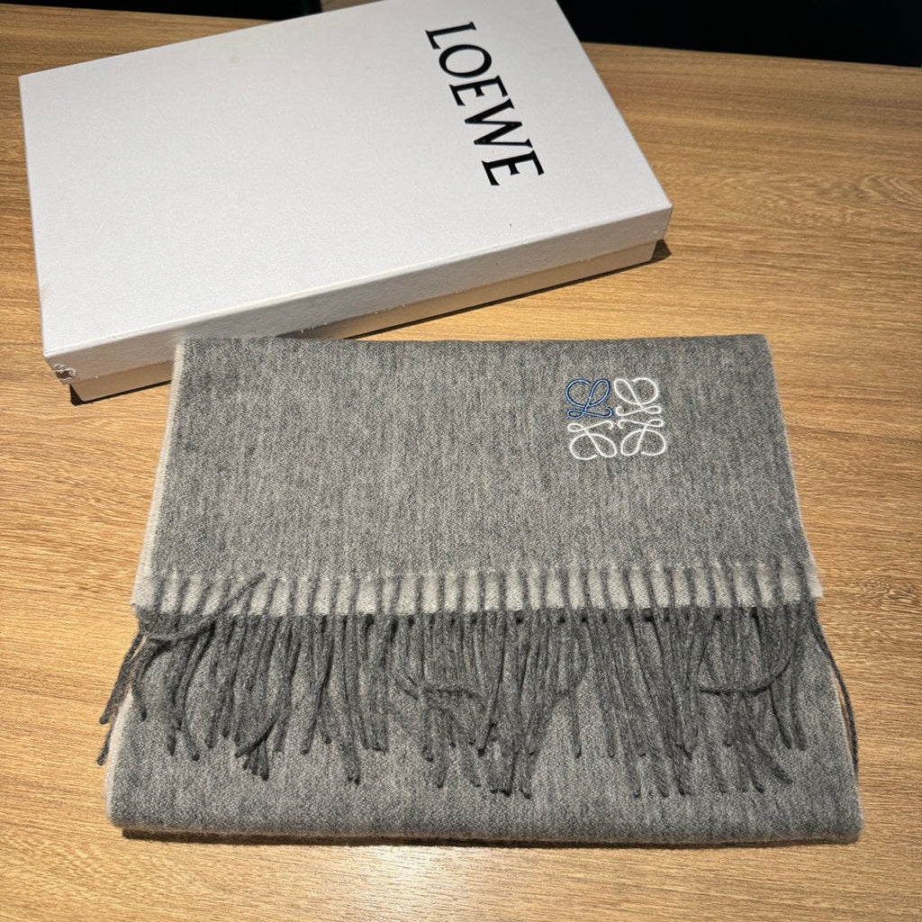 LOEWE SCARF 180 CM IN STEEL GRAY CASHMERE 407387