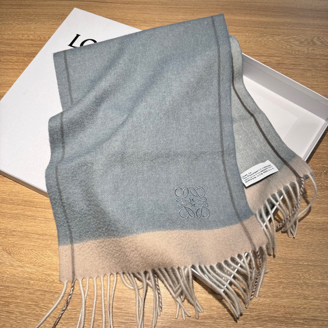 LOEWE SCARF 180 CM IN SHARK GRAY MIX TUSCAN BEIGE CASHMERE 407398