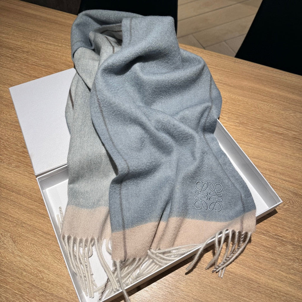 LOEWE SCARF 180 CM IN SHARK GRAY MIX TUSCAN BEIGE CASHMERE 407398