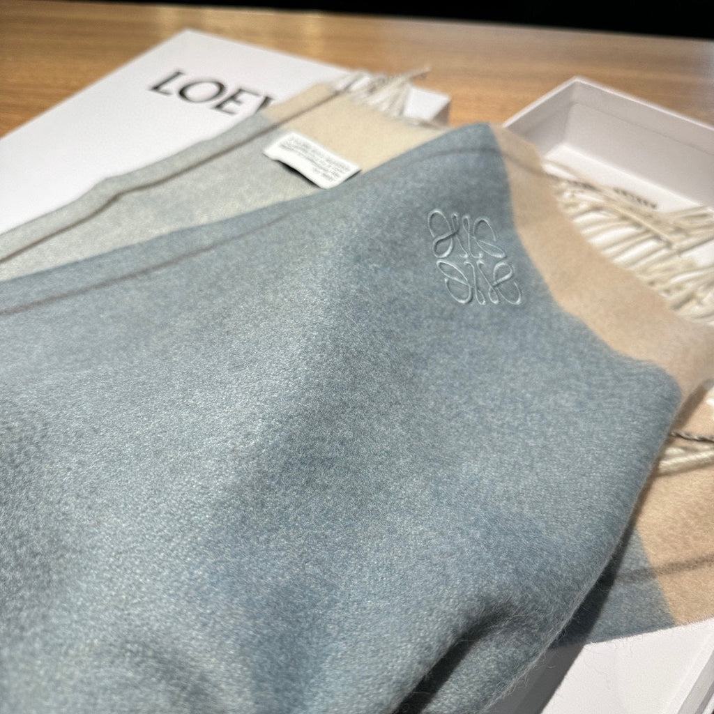 LOEWE SCARF 180 CM IN SHARK GRAY MIX TUSCAN BEIGE CASHMERE 407398