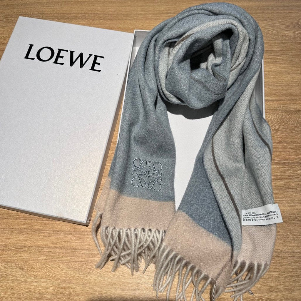 LOEWE SCARF 180 CM IN SHARK GRAY MIX TUSCAN BEIGE CASHMERE 407398