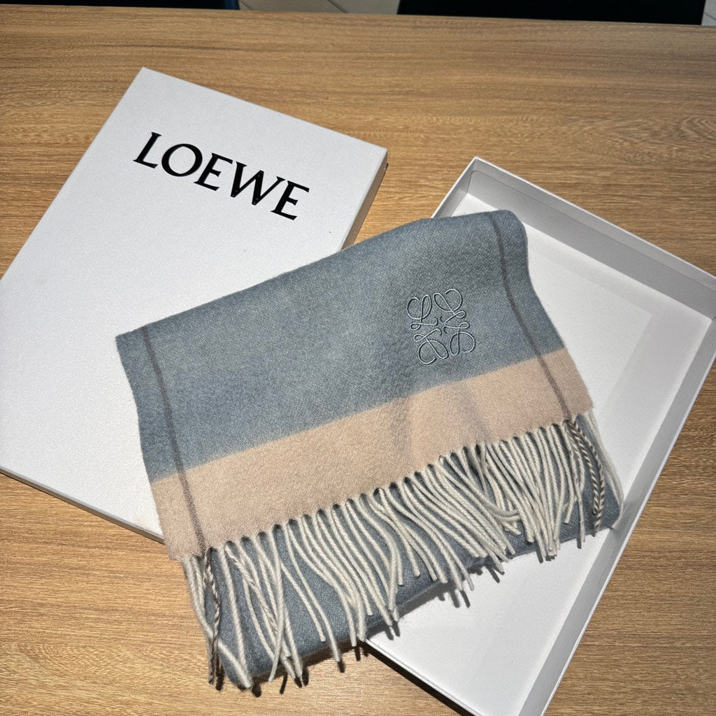 LOEWE SCARF 180 CM IN SHARK GRAY MIX TUSCAN BEIGE CASHMERE 407398