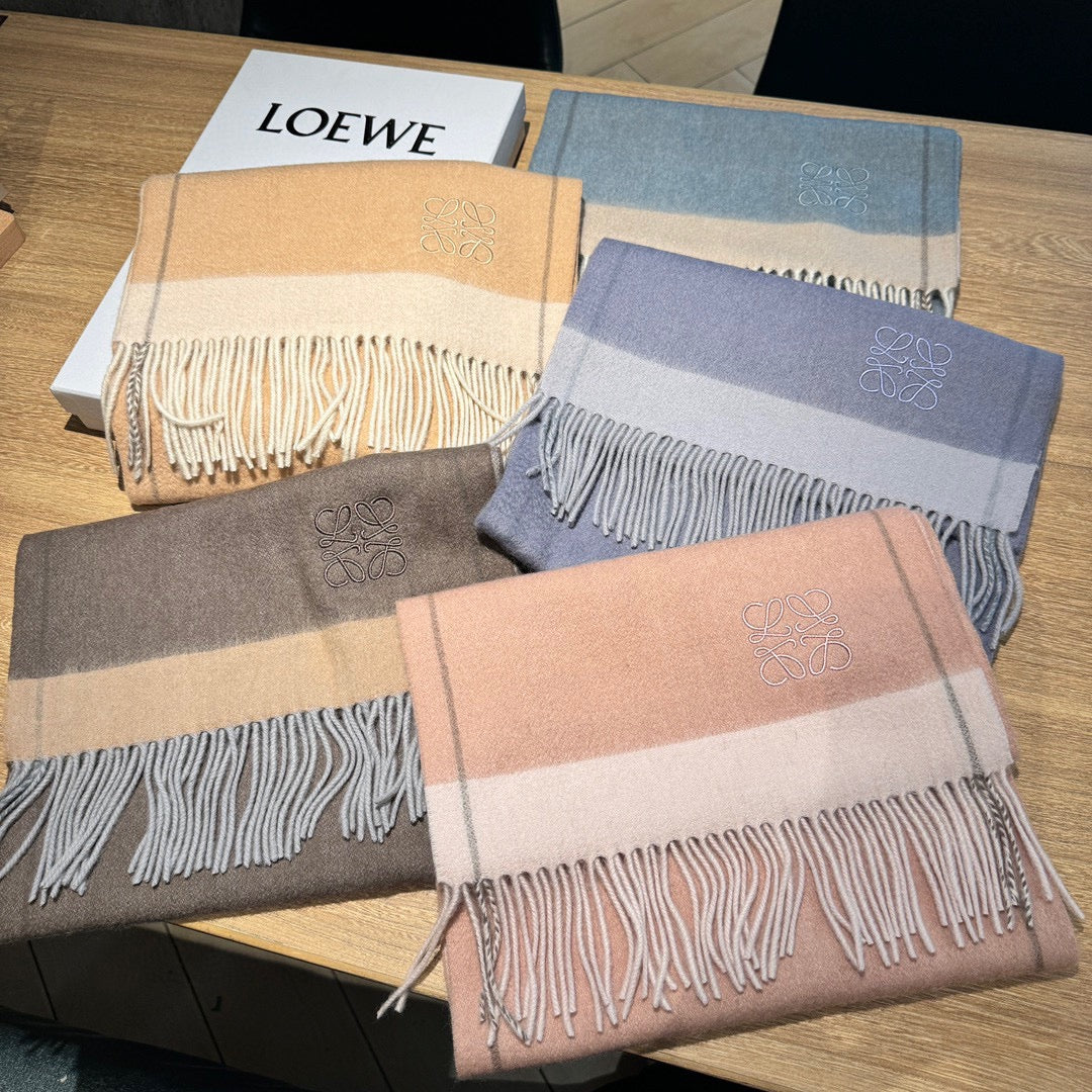 LOEWE SCARF 180 CM IN SHARK GRAY MIX TUSCAN BEIGE CASHMERE 407398
